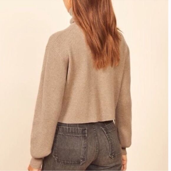 Reformation Luisa Cropped Ribbed Fisherman Cashmere Wool Turtleneck Sweater Sm - Picture 3 of 10